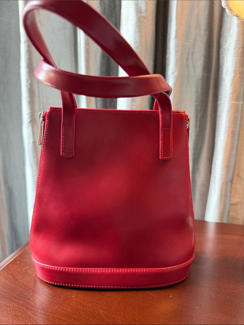 LOVIE Paris Red Leather Small Bag with Top Handles